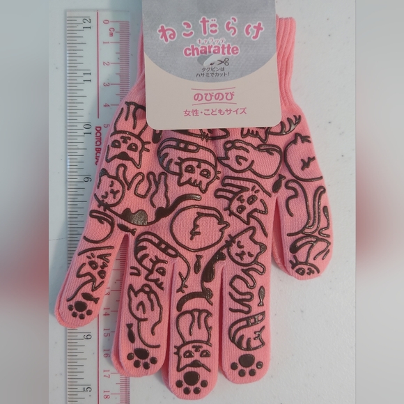 Made in Japan_Pink Lady/Girl Nylon Gloves_M Size - Picture 3 of 4